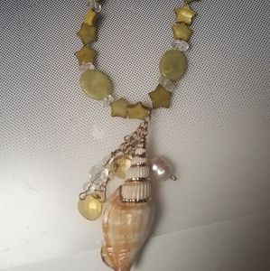 Rising mystery stars necklace gold shell gem pearls dangles